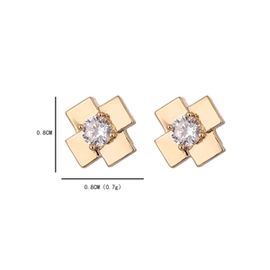 Elegant gold cross stud earrings with sparkling cubic zirconia, size 0.8cm by 0.8cm