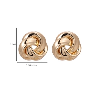 Golden twisted knot hoop earrings in vintage style, 3.5cm diameter with polished finish