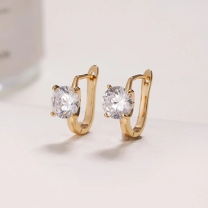 Elegant Korean Style Round Zirconia Leverback Earrings Copper Gold Silver Plated Minimalist Four Prong Jewelry For Women