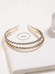 Détail de serre-tête en métal or et argent de 41CM avec perles rondes minimalistes