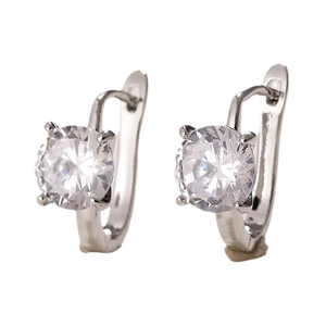Elegant 1 carat round moissanite hoop earrings with silver four-prong u-shape setting