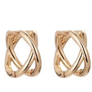 Minimalist double loop cross-over earrings in gold finish for a modern geometric look