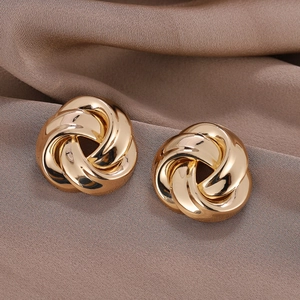 Vintage Gold Twisted Knot Stud Earrings For Women Light Luxury Metal Geometric Round Cross Knot Earrings Premium Jewelry