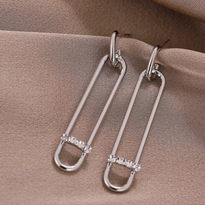 Minimalist Safety Pin Drop Earrings Copper Zirconia Inlaid 925 Sterling Silver Earring Post Women Daily Elegant Jewelry