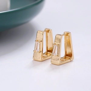 Boucles d'oreilles trapèze dorées géométriques avec zircons rectangulaires