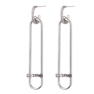 Elegant U-shaped silver clip earrings with four sparkling zircon stones for women