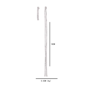 Silver long asymmetric tassel earrings with rhinestones for women evening party