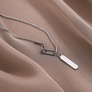 Elegant silver rectangle pendant necklace with FILLETTE engraving on matte finish metal