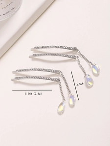 Spécifications détaillées des barrettes argentées avec pendentifs gouttes irisées