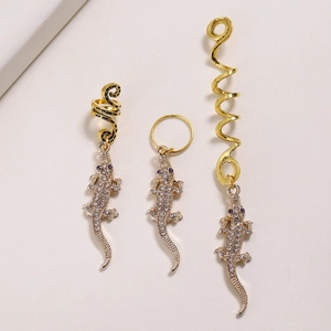Lot de 3 bijoux de cheveux crocodile dorés avec cristaux pour tresses et dreadlocks