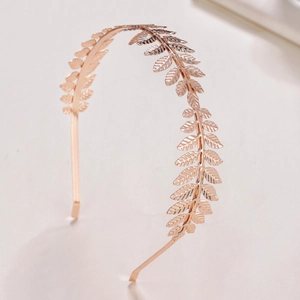 Serre-tête élégant en alliage d'or rose avec motifs de feuilles pour mariages et soirées