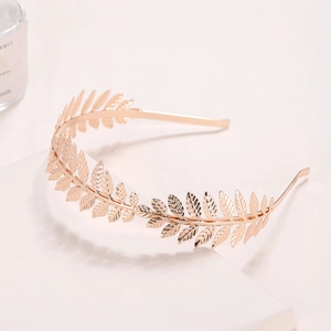 Serre-tête feuilles de laurier or rose avec feuilles en métal pour un accessoire élégant