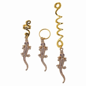 Bijoux pour dreadlocks crocodile doré sertis de strass et yeux en pierres violettes