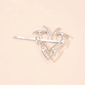 Fermaglio per capelli in metallo argento con cuore spinato stile Y2K lucido e moderno