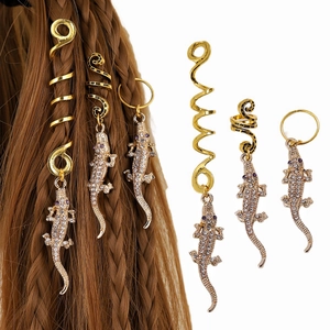 Ensemble d'Anneaux à Cheveux Dreadlock Crocodile en Alliage avec Strass Accessoires Spirales Dorés pour Femmes