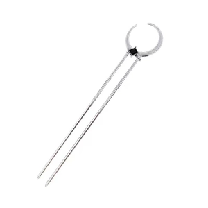 Épingle à cheveux en U argentée avec croissant de lune et pierre précieuse noire