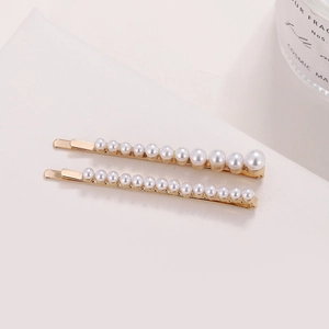 Ensemble de barrettes à cheveux minimalistes en alliage doré avec perles blanches élégantes