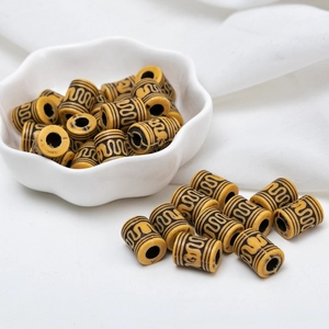 Ethnic style yellow cylinder beads with wave patterns for DIY hair braiding and jewelry