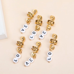 Vintage Gold Alloy Dreadlock Hair Rings With White Alphabet Beads For DIY Braiding Reggae Style Hair Clips Jewelry For Men Women