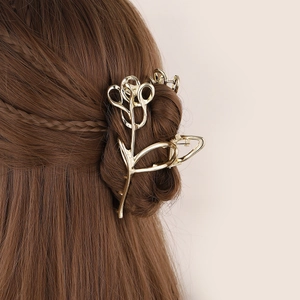 Elegante Pinza de Garra para el Pelo de Aleación Rosa Flor Metal Hueco Tulipán Horquilla para Mujer Moda Accesorios para el Cabello Oro Plata