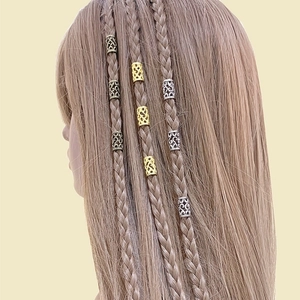 Hip Hop Alloy Hollow Star Dreadlock Rings For Women Punk Metal Hair Jewelry Set With Black Braiding Pulling Needle Tool Accessories