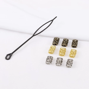 Star hair jewelry set with 9 vintage metal rings and pull tool for punk braid styling