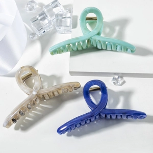 French Style Minimalist Large Hair Claw Clip For Women Morandi Color Marble Pattern Acetate Hair Grip Nonslip Elegant Hair Accessories