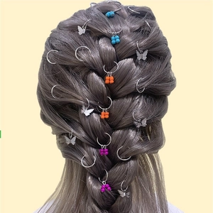 Anillos para el Cabello Dreadlock de Aleación de Plata Con Colgantes de Mariposa y Cuentas de Colores Accesorios para Trenzas Hip Hop