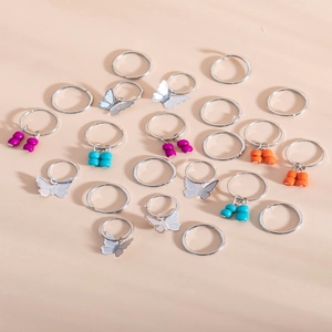 Anillos para el pelo en plata con dijes de mariposa y cuentas de colores para trenzas punk