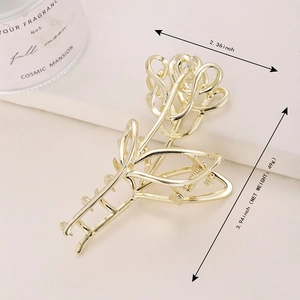 Elegante pinza de pelo de metal dorado con forma de tulipán, tamaño 10 x 6 cm