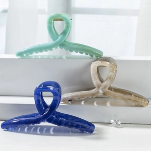 French style Morandi matte hair claw clips set in mint green, navy blue and marble grey