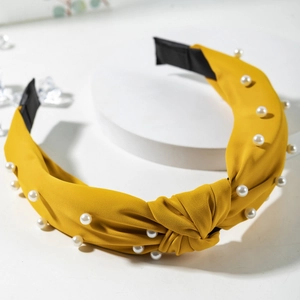 Korean Style Fabric Twist Knot Headband With Artificial Pearl Wide Brim Non-slip Hair Band For Women Daily Accessories