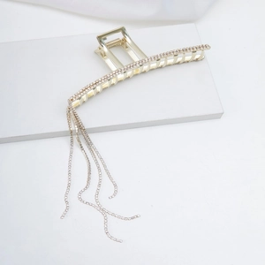 Pince à Cheveux en Alliage d'Or avec Chaîne à Gland en Strass Grande Pince Requin Épingle à Cheveux à Longues Franges pour Femmes Bijoux de Cheveux