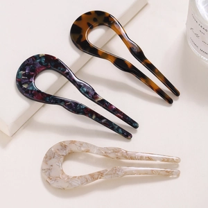 Three-piece U-shaped acetate hairpins set with tortoiseshell and marble patterns