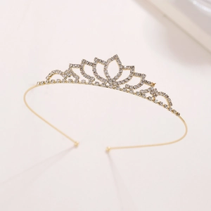 Exquisite golden bridal crown tiara with sparkling crystal rhinestones for wedding hair