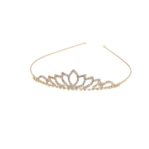 Elegant gold bridal tiara with sparkling rhinestones in a symmetrical crown design