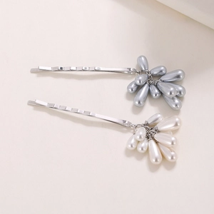 Vintage style pearl wheat ear hair clips with silver metal and droplet beads set