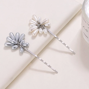 Vintage Korean Style Hair Clips For Women Elegant Alloy Faux Artificial Pearl Waterdrop Wheat Ear Hairpins Side Clips Headwear