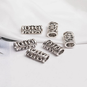 Antique silver Viking beard beads with Celtic cutout patterns for jewelry and hair braids