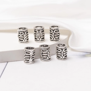 Set of 6 Viking style silver hollow alloy beads for hair beard and DIY jewelry making