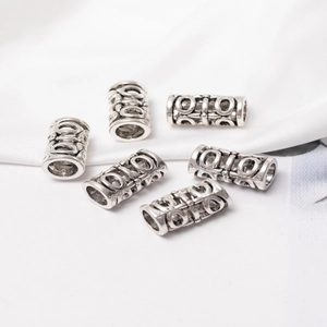 Set of six vintage silver Celtic hollow hair beads for dreadlocks and beard jewelry