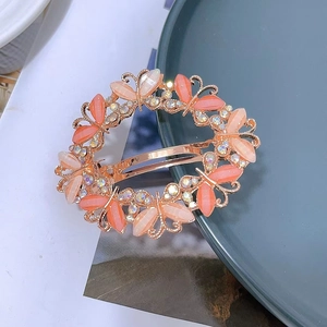 Elegant Butterfly Alloy Hair Clip Shiny Rhinestone Cat Eye Stone Inlaid Hollow Spring Clip Wedding Party Women Hair Accessory