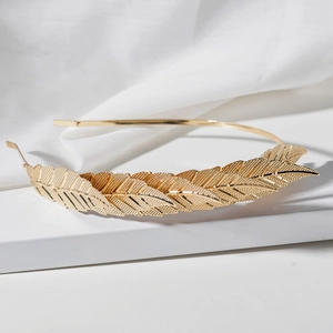Serre-tête élégant en métal doré pour femme avec design de feuilles d'olivier