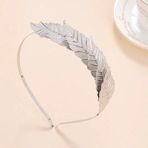 Serre-tête élégant en métal argenté avec motif de feuilles texturées pour la mode femme