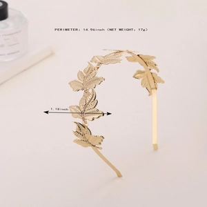 Baroque golden leaf headband for women featuring intricate engraved foliage design
