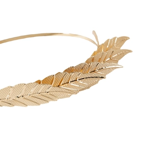 Serre-tête élégant en feuilles d'olivier dorées de style grec avec texture métal