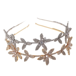 Serre-tête luxueux à double couche avec strass étincelants et motif fleur étoilée