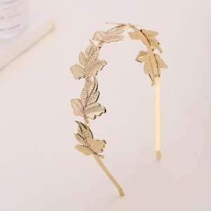 Elegant Baroque gold leaf headband accessory with detailed maple leaf metal texture