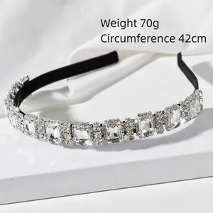 Elegant silver crystal headband with black velvet, size 42cm, premium rhinestone hair accessory