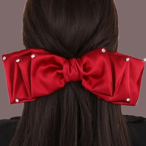 Grande Barrette à Cheveux Nœud en Satin Avec Strass Élégante Pince à Ressort Style Français Accessoires de Cheveux pour Femmes